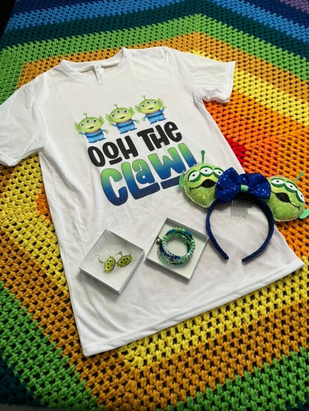 Disney Toy Story Halloween Aliens T Tee Shirt Custom Ears Earrings Bracelet Set